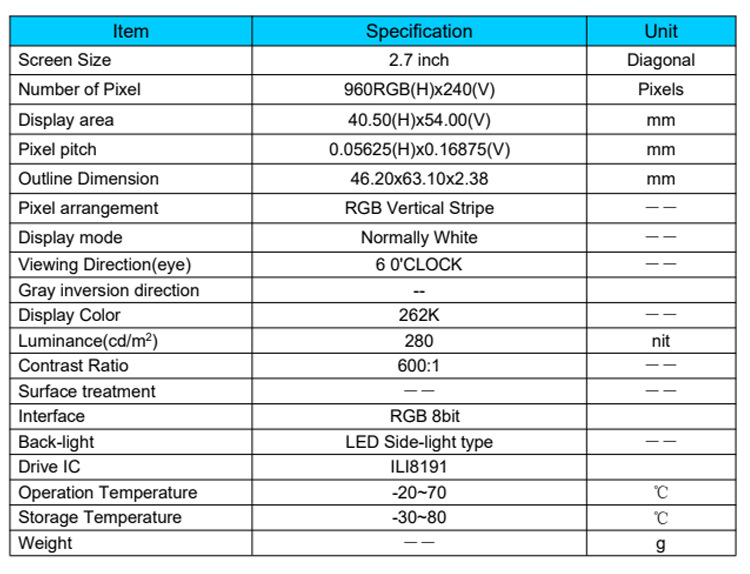 2 tft touch screen display